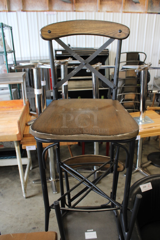3 Metal and Wooden Bar Height Chairs. 18x18x40. 3 Times Your Bid!