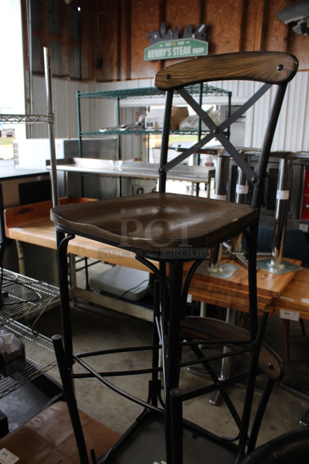 3 Metal and Wooden Bar Height Chairs. 18x18x40. 3 Times Your Bid! - Image 2 of 4