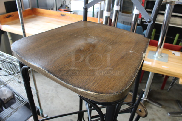 3 Metal and Wooden Bar Height Chairs. 18x18x40. 3 Times Your Bid! - Image 3 of 4