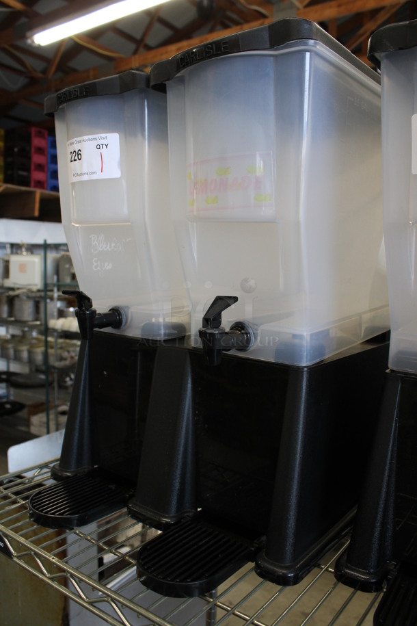 Carlisle Clear and Black Beverage Dispensing Unit w/ 2 Hoppers on Stand w/ Lids and Drip Trays. 16x19x20 - Image 2 of 4