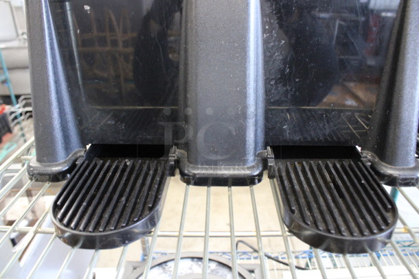 Carlisle Clear and Black Beverage Dispensing Unit w/ 2 Hoppers on Stand w/ Lids and Drip Trays. 16x19x20 - Image 3 of 4