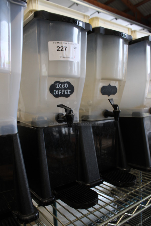 Carlisle Clear and Black Beverage Dispensing Unit w/ 2 Hoppers on Stand w/ Lids and Drip Trays. 16x19x20 - Image 2 of 4