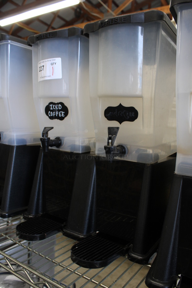 Carlisle Clear and Black Beverage Dispensing Unit w/ 2 Hoppers on Stand w/ Lids and Drip Trays. 16x19x20 - Image 3 of 4