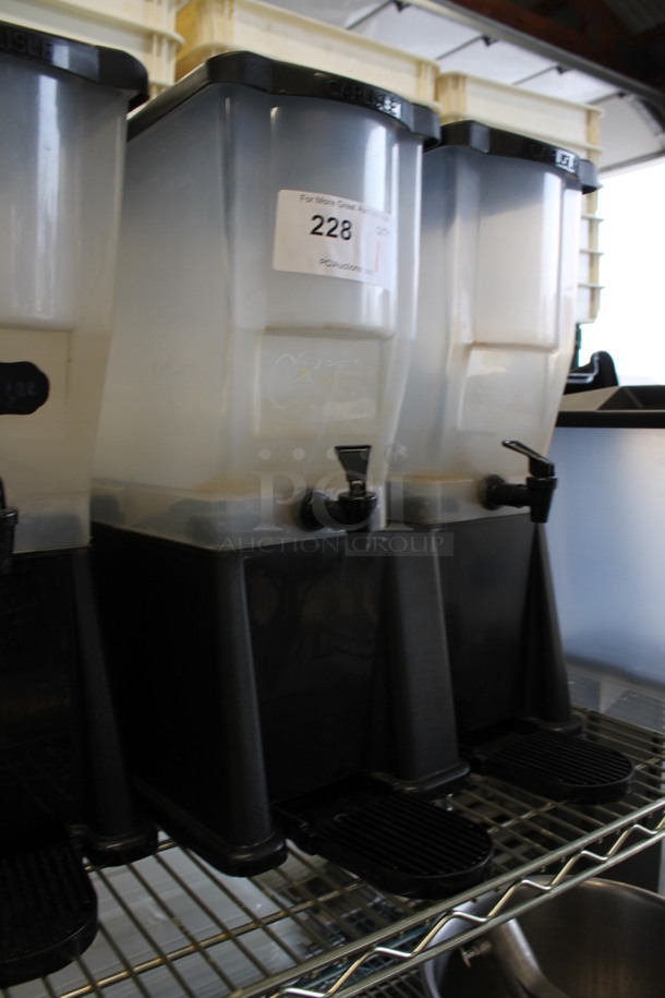 Carlisle Clear and Black Beverage Dispensing Unit w/ 2 Hoppers on Stand w/ Lids and Drip Trays. 16x19x20 - Image 2 of 4