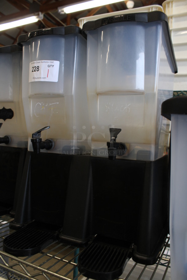 Carlisle Clear and Black Beverage Dispensing Unit w/ 2 Hoppers on Stand w/ Lids and Drip Trays. 16x19x20 - Image 3 of 4