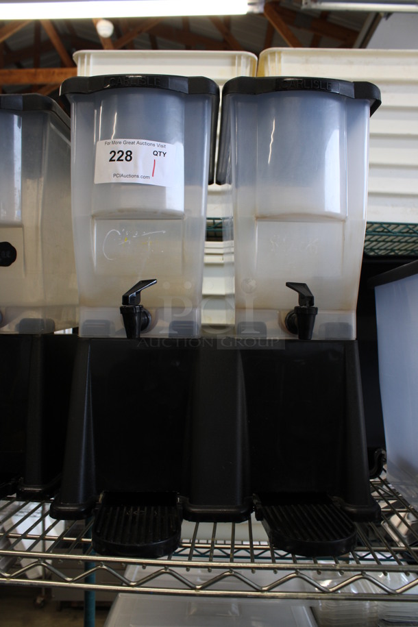 Carlisle Clear and Black Beverage Dispensing Unit w/ 2 Hoppers on Stand w/ Lids and Drip Trays. 16x19x20 - Image 4 of 4