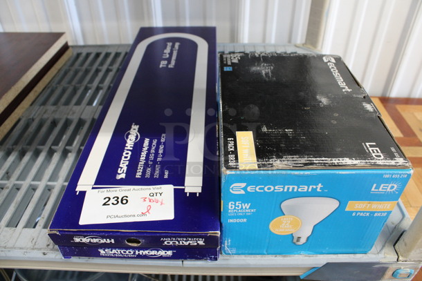 ALL ONE MONEY! Lot of 3 Boxes; 2 Boxes of Satco Hygrade U Shaped Light and Box of 6 Ecosmart Bulbs. 