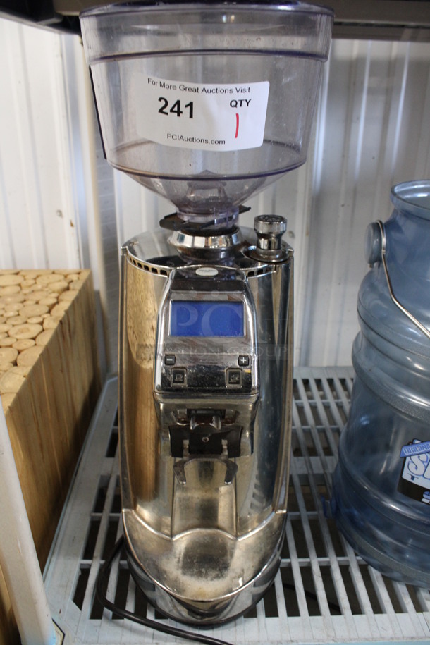 2017 Victoria Arduiro Model MDJ OD Metal Commercial Countertop Espresso Bean Grinder w/ Hopper. 110-120 Volts, 1 Phase. 8x11x24. Tested and Powers On But Parts Do Not Move