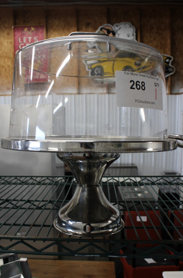Metal Countertop Cake Stand w/ Clear Poly Dome Cover. 13x13x15