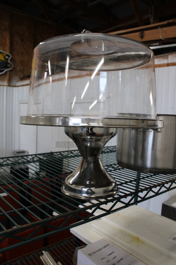 Metal Countertop Cake Stand w/ Clear Poly Dome Cover. 13x13x15 - Image 2 of 2