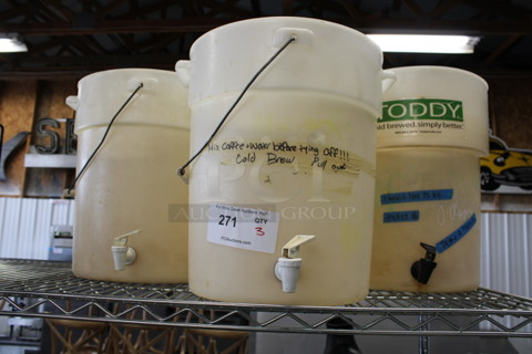 3 Poly Buckets w/ Spigot. 14x16x15. 3 Times Your Bid!