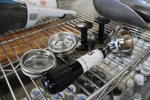 Stainless Steel Portafilter w/ 4 Inserts and 2 Pressers. 3x9x3 - Image 3 of 3