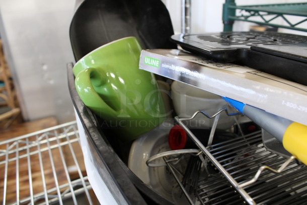 ALL ONE MONEY! Lot of Various Items Including 2 Boxes of Gentrol Roach Control Devices, Ceramic Green Mug and Various Metal Racks in Poly Bin! - Image 3 of 4