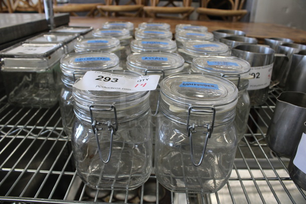 14 Glass Jars w/ Hinge Lid. 4x4.5x5.5. 14 Times Your Bid!