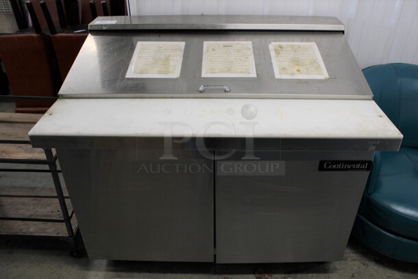 Continental Model SW48-18M Stainless Steel Commercial Sandwich Salad Prep Table Mega Top Bain Marie on Commercial Casters. 115 Volts, 1 Phase. 48x34x42. Tested and Working!
