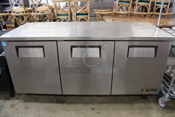 2014 True Model TUC-72 ENERGY STAR Stainless Steel Commercial 3 Door Undercounter Cooler on Commercial Casters. 115 Volts, 1 Phase. 72.5x30x36. Tested and Working!