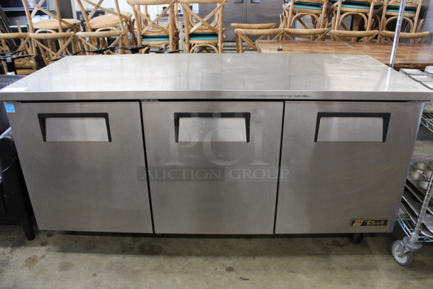 2014 True Model TUC-72 ENERGY STAR Stainless Steel Commercial 3 Door Undercounter Cooler on Commercial Casters. 115 Volts, 1 Phase. 72.5x30x36. Tested and Working! - Image 1 of 8