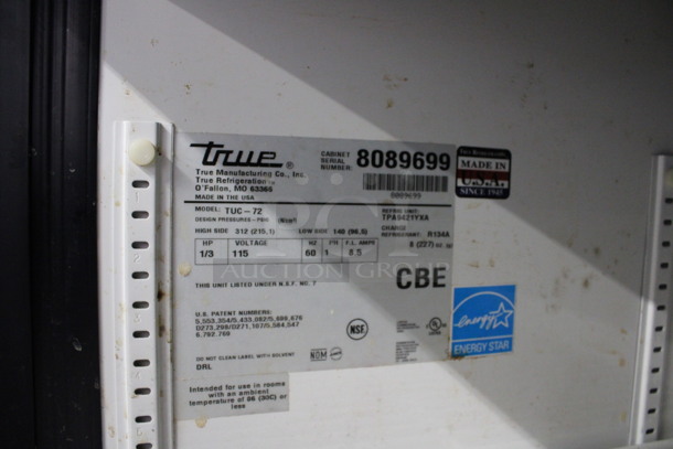 2014 True Model TUC-72 ENERGY STAR Stainless Steel Commercial 3 Door Undercounter Cooler on Commercial Casters. 115 Volts, 1 Phase. 72.5x30x36. Tested and Working! - Image 8 of 8