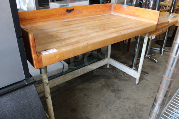 Butcher Block Wooden Table w/ Back Splash and Side Splash Guards on Metal Legs. 60x30x56.5 - Image 2 of 4