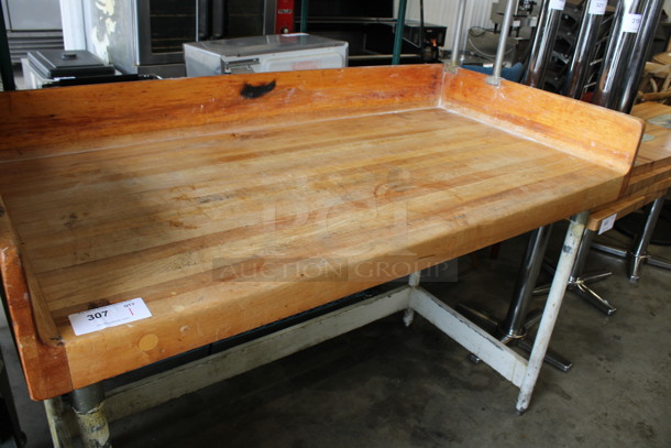 Butcher Block Wooden Table w/ Back Splash and Side Splash Guards on Metal Legs. 60x30x56.5 - Image 3 of 4