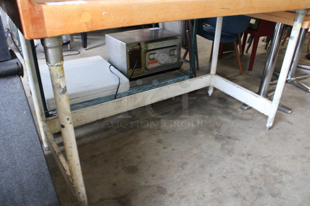 Butcher Block Wooden Table w/ Back Splash and Side Splash Guards on Metal Legs. 60x30x56.5 - Image 4 of 4