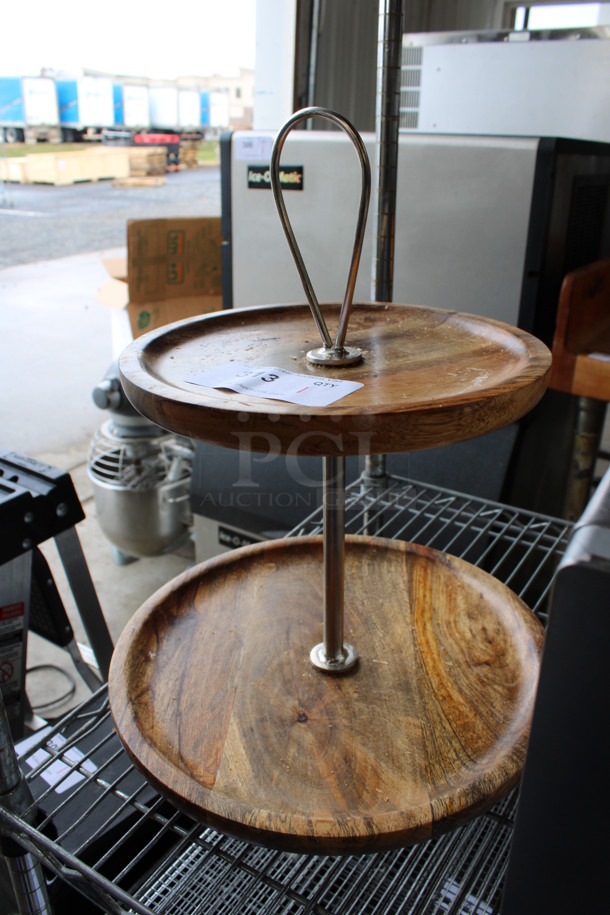 Wooden and Metal 2 Tier Round Display Rack. 14x14x18 - Image 2 of 3