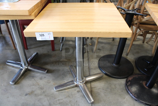 Wooden Tabletop and Chrome Finish Table Leg. Table Is Disassembled. 24x24x30 - Image 1 of 5