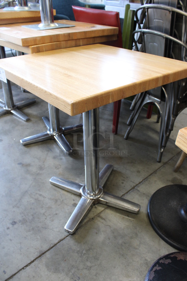 Wooden Tabletop and Chrome Finish Table Leg. Table Is Disassembled. 24x24x30 - Image 3 of 5