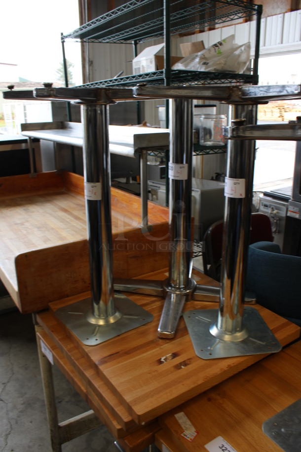 Wooden Tabletop and Chrome Finish Table Leg. Table Is Disassembled. 24x24x30 - Image 5 of 5