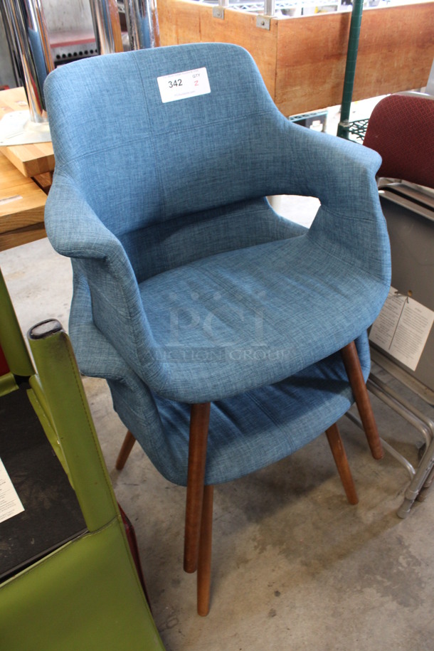 2 Blue Chairs w/ Arm Rests on Wooden Legs. 25x20x33. 2 Times Your Bid! - Image 2 of 3