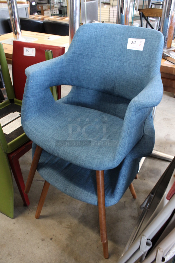 2 Blue Chairs w/ Arm Rests on Wooden Legs. 25x20x33. 2 Times Your Bid! - Image 3 of 3