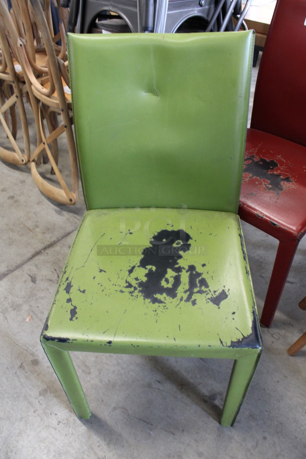 2 Dining Chairs; Green and Red. 18x19x36. 2 Times Your Bid!