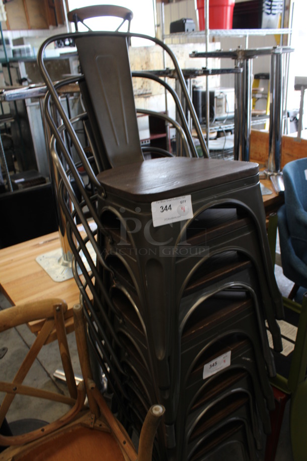 4 Metal Tolix Dining Chairs w/ Wooden Seat. 17x18x32. 4 Times Your Bid! - Image 2 of 3