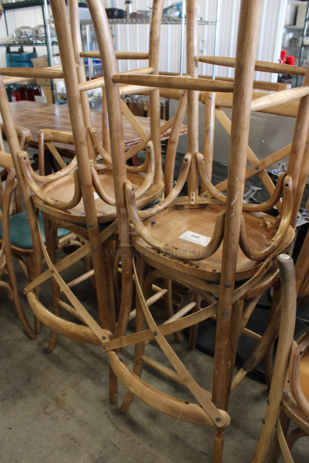 2 Wooden Bar Height Chairs w/ Green Seat. 18x17x47. 2 Times Your Bid! - Image 5 of 5