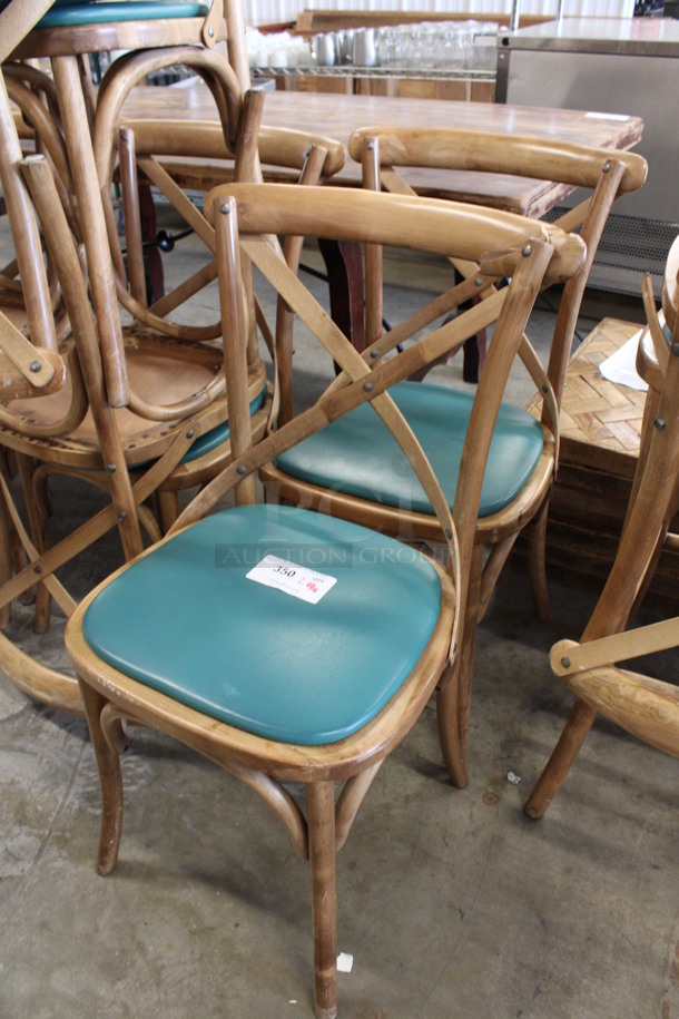 2 Wooden Dining Chairs w/ Green Seat. 1 Is Broken. 18x17x35. 2 Times Your Bid! - Image 2 of 3