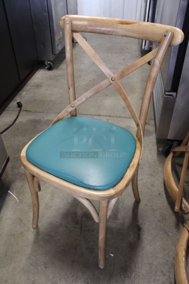 4 Wooden Dining Chairs w/ Green Seat. 18x17x35. 4 Times Your Bid! - Image 2 of 5