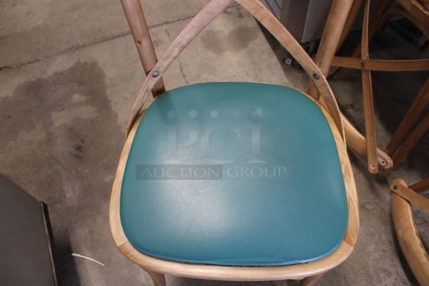 4 Wooden Dining Chairs w/ Green Seat. 18x17x35. 4 Times Your Bid! - Image 3 of 5
