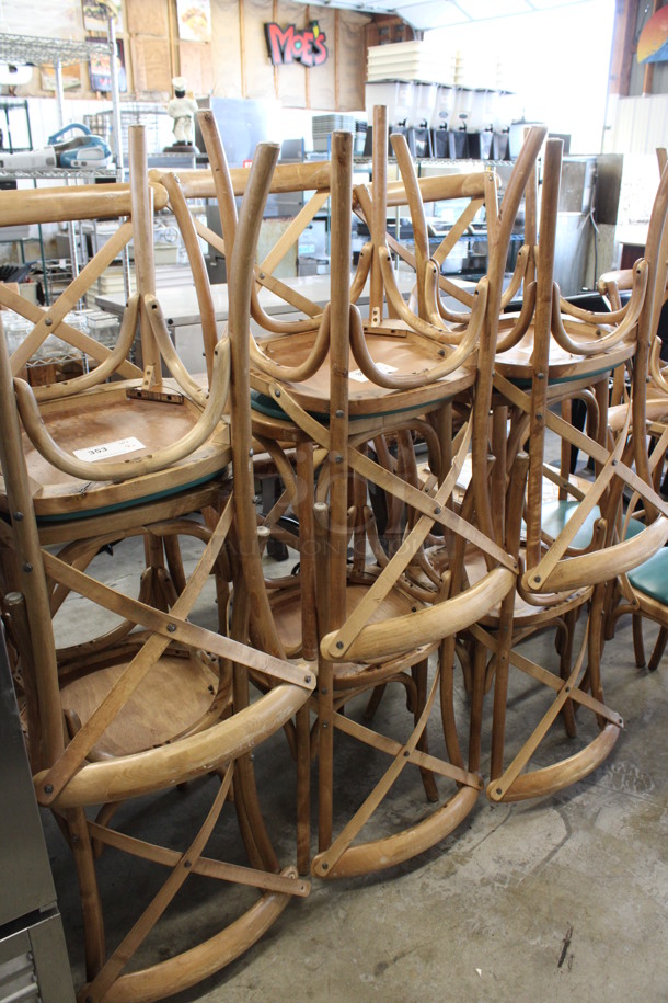 4 Wooden Dining Chairs w/ Green Seat. 18x17x35. 4 Times Your Bid! - Image 5 of 5