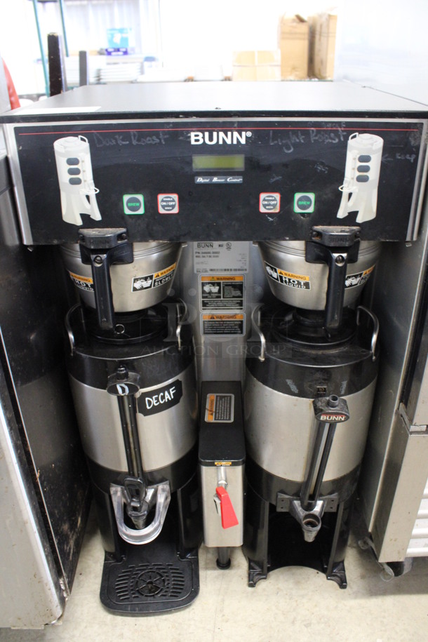 2014 Bunn Model DUAL TF DBC Stainless Steel Commercial Countertop Dual Coffee Machine w/ Hot Water Dispenser, 2 Metal Brew Baskets and 2 Metal Satellite Dispensers. 120/240 Volts, 1 Phase. 22x24x36 - Image 1 of 5