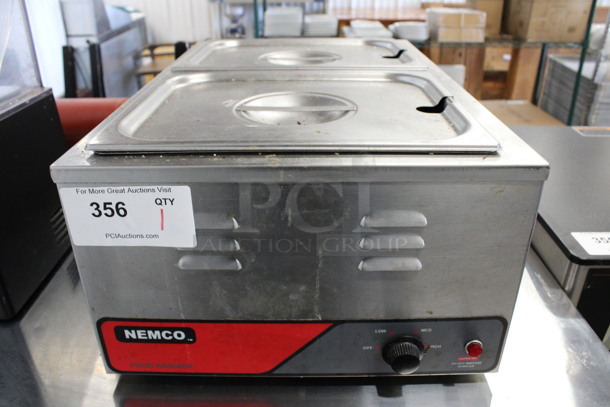 2012 Nemco Model 6055A Stainless Steel Commercial Countertop Food Warmer w/ 2 Half Size Drop In Bins and Lids. 120 Volts, 1 Phase. 15x23x9. Tested and Working!