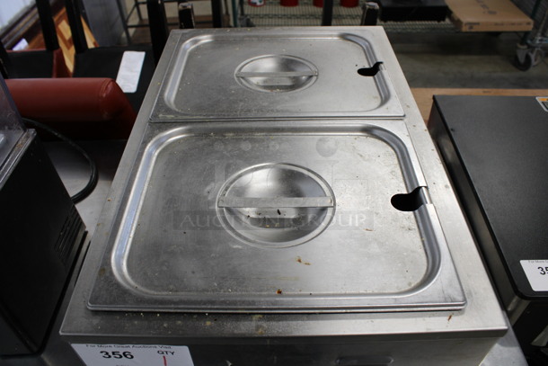 2012 Nemco Model 6055A Stainless Steel Commercial Countertop Food Warmer w/ 2 Half Size Drop In Bins and Lids. 120 Volts, 1 Phase. 15x23x9. Tested and Working! - Image 3 of 5