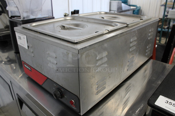2012 Nemco Model 6055A Stainless Steel Commercial Countertop Food Warmer w/ 2 Half Size Drop In Bins and Lids. 120 Volts, 1 Phase. 15x23x9. Tested and Working! - Image 4 of 5
