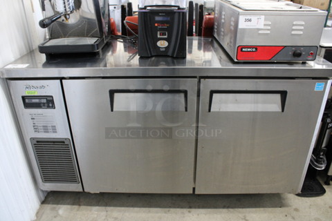 Turbo Air Model JUR-60S-N6 Stainless Steel Commercial 2 Door Undercounter Cooler on Commercial Casters. 115 Volts, 1 Phase. 59.5x24x34. Tested and Working!