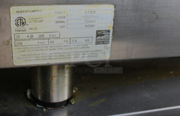 Moffat Turbofan Model E32D5 Stainless Steel Commercial Electric Powered Half Size Convection Oven w/ View Through Door and Metal Oven Racks on Pan Rack w/ Commercial Casters. 208 Volts. 29x35x63 - Image 6 of 6
