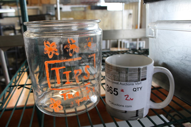 ALL ONE MONEY! Lot of Ceramic Mug and Glass Jar. 4.5x3.5x4, 5.5x5.5x6.5 - Image 2 of 2