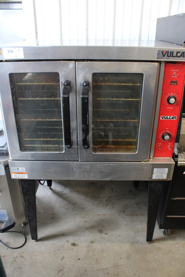 LATE MODEL! Vulcan Stainless Steel Commercial Full Size Convection Oven w/ View Through Doors, Metal Oven Racks and Thermostatic Controls on Metal Legs. 208-220 Volts, 1 Phase. 40x34x57