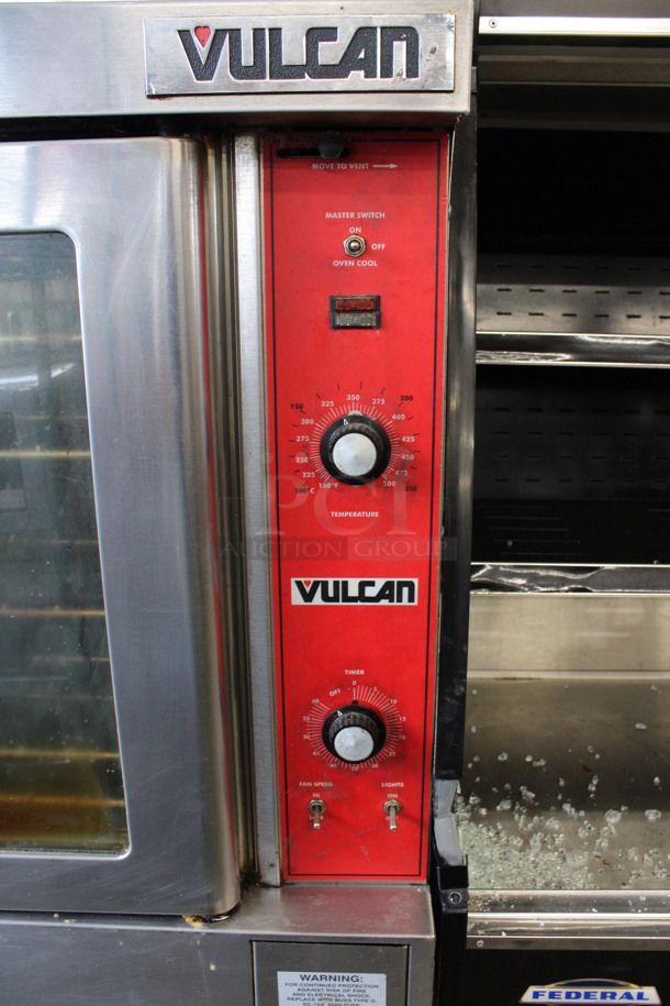 LATE MODEL! Vulcan Stainless Steel Commercial Full Size Convection Oven w/ View Through Doors, Metal Oven Racks and Thermostatic Controls on Metal Legs. 208-220 Volts, 1 Phase. 40x34x57 - Image 2 of 4
