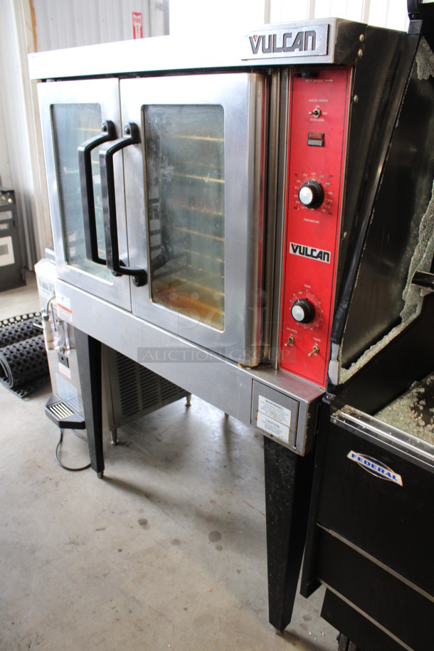 LATE MODEL! Vulcan Stainless Steel Commercial Full Size Convection Oven w/ View Through Doors, Metal Oven Racks and Thermostatic Controls on Metal Legs. 208-220 Volts, 1 Phase. 40x34x57 - Image 3 of 4
