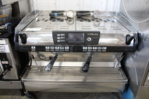 Nuova Simonelli Model Aurelia II Stainless Steel Commercial Countertop 2 Group Espresso Machine w/ 4 Portafilters and 2 Steam Wands. 208-220 Volts, 1 Phase. 31x21x25 - Image 1 of 6