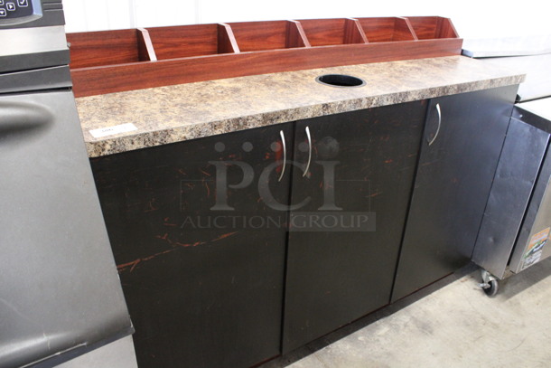 Wood and Stone Pattern Counter w/ Trash Deposit Hole and 3 Doors. 67x21x48 - Image 3 of 5